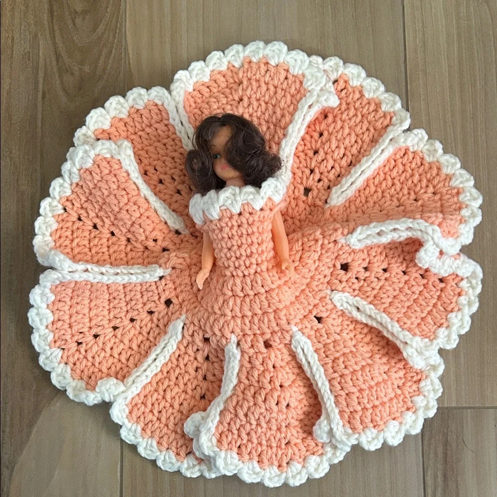 Vintage Doll with Crocheted Dress and Hat